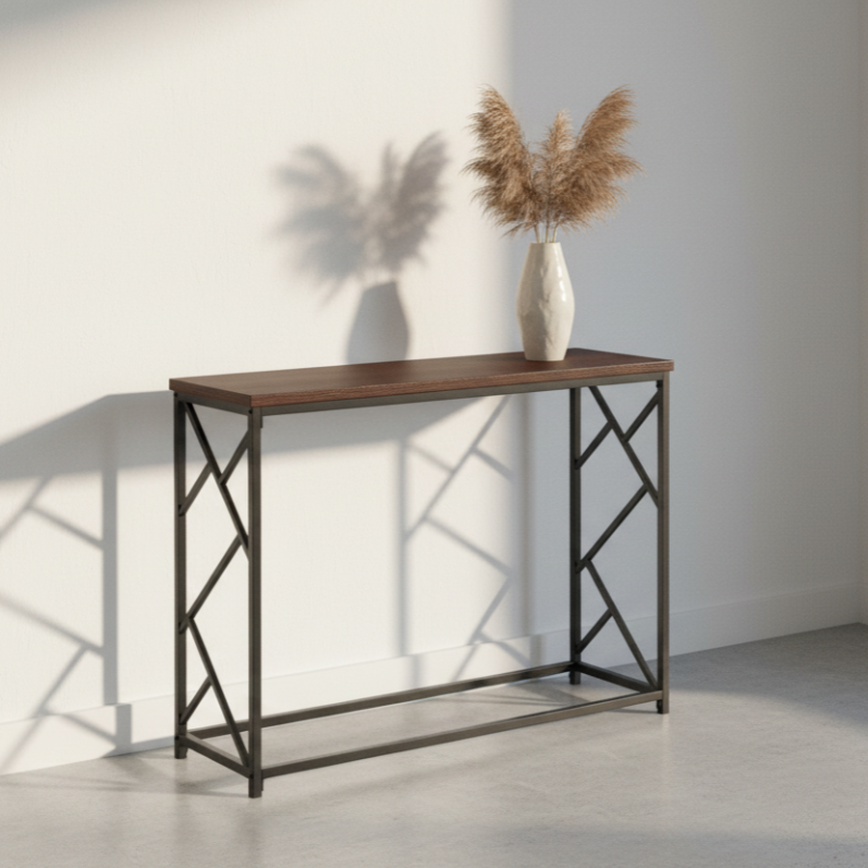 TABLE D'APPOINT - 44"L / CONSOLE D'ENTRÉE EN MÉTAL GRIS / NOIR