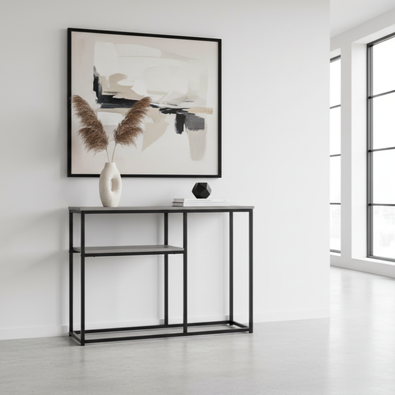 TABLE D'APPOINT - 42"L / CONSOLE D'ENTRÉE EN MÉTAL GRIS / NOIR