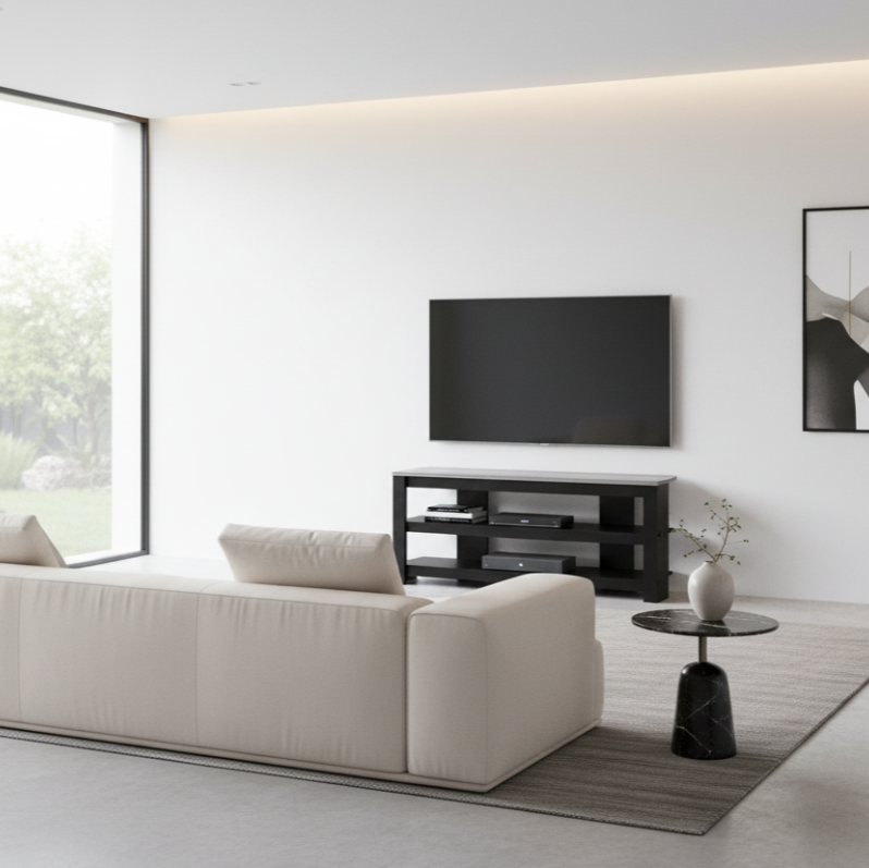 TV STAND - 42"L / BLACK / GREY TOP CORNER