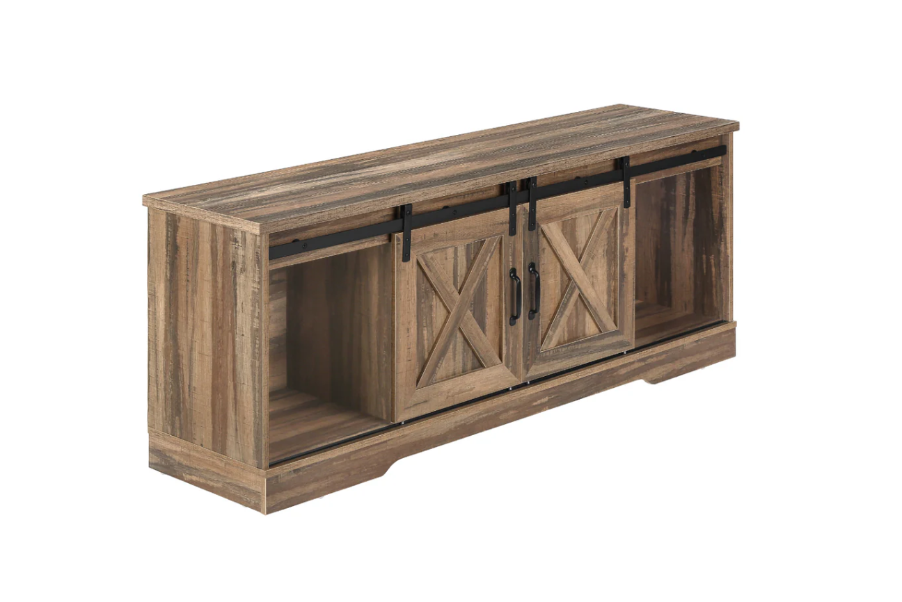 TV STAND - 60"L / BROWN RECLAIMED-LOOK / 2 SLIDING DOORS