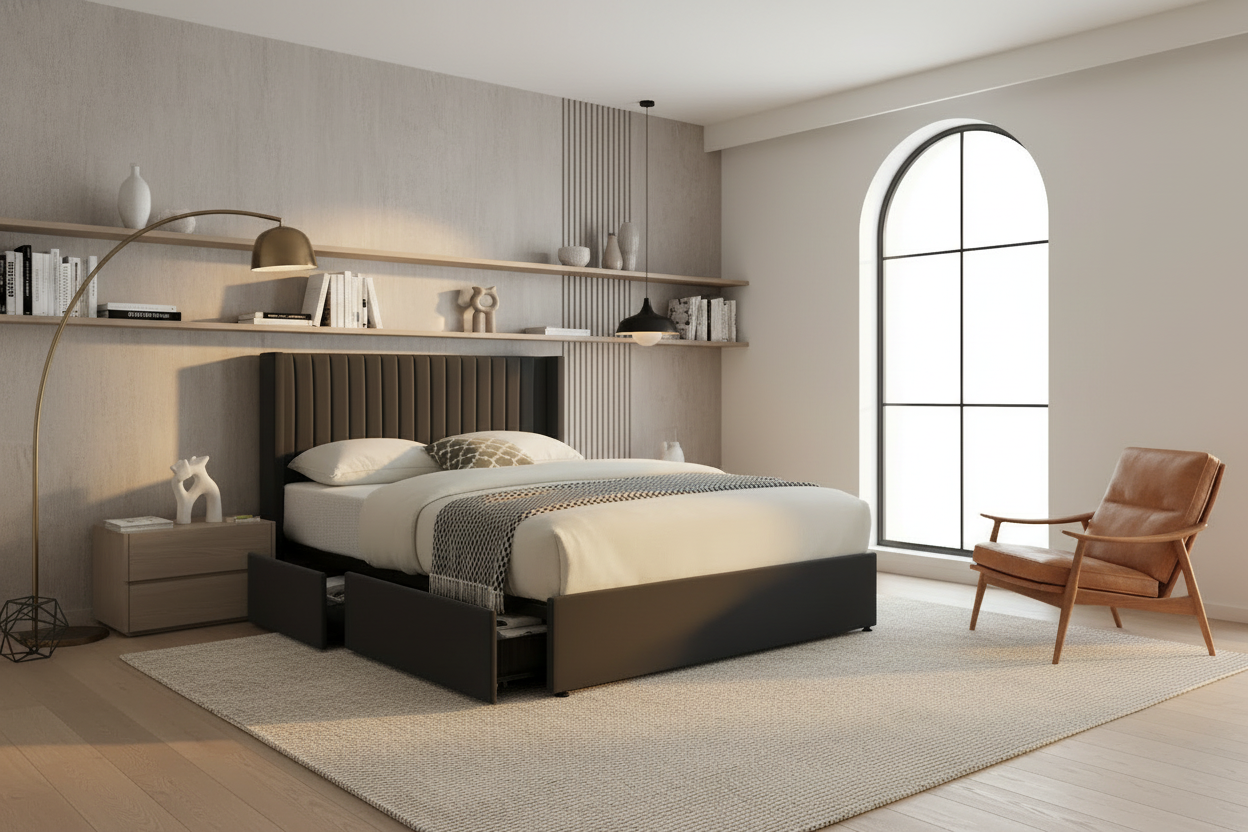 IF-5408 Wingback Design Bed with Storage