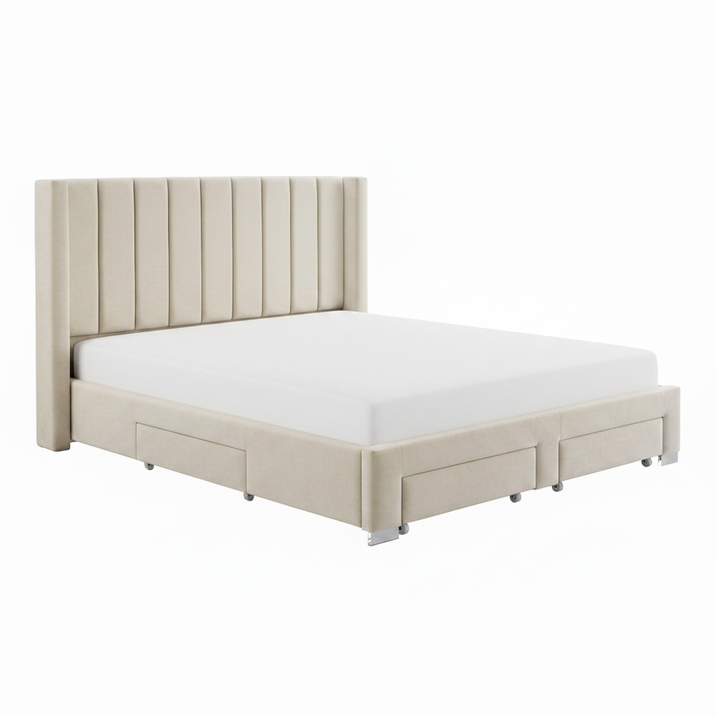 IF-5312 Creme Velvet Fabric Wing Bed