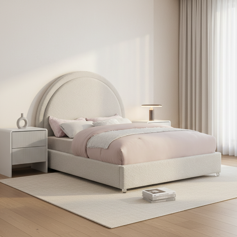 IF-5205 – Creme Boucle Upholstered Bed