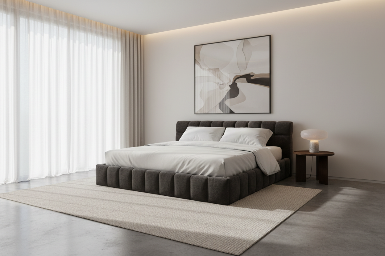 Chenille Upholstered Bed Frame With Headboard