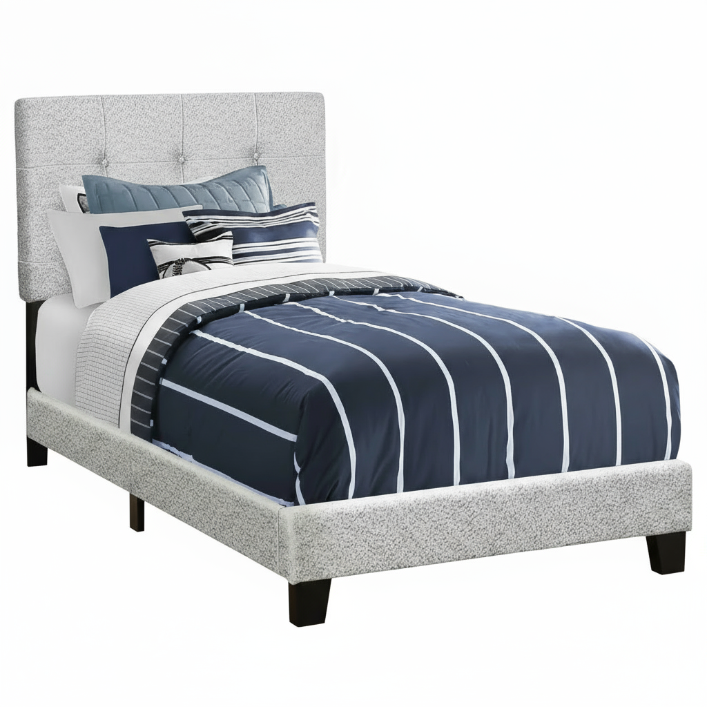 LIT - TAILLE SIMPLE / TISSU BOUCLE GRIS CLAIR