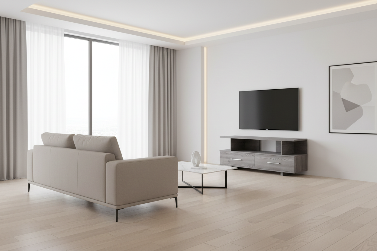 TV STAND - 48"L / GREY WITH 2 STORAGE DRAWERS