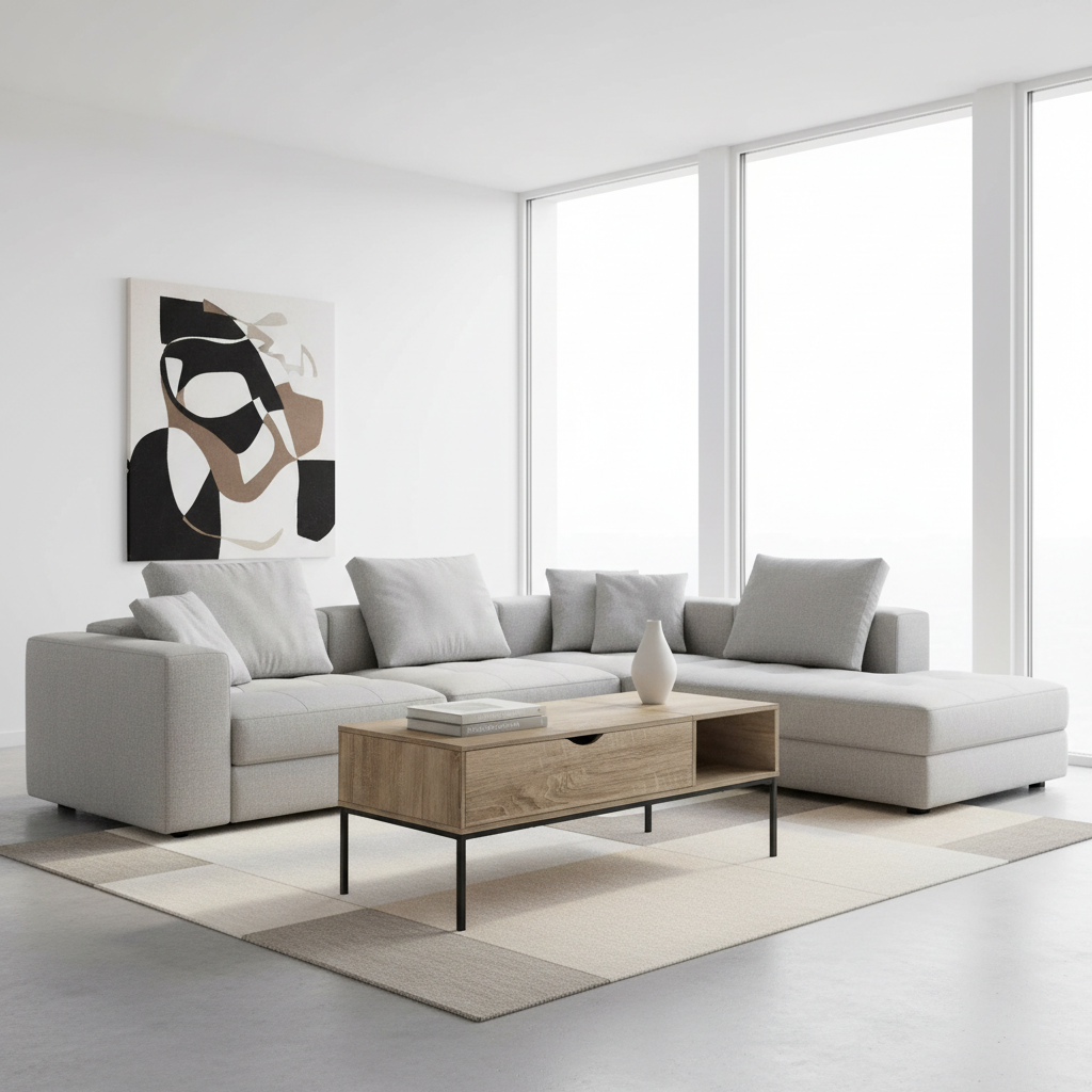 TABLE BASSE - 42"L / PLATEAU RELEVABLE TAUPE FONCÉ / MÉTAL NOIR