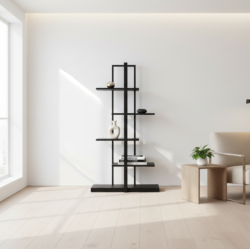 BIBLIOTHÈQUE - 60"H / NOIR / MÉTAL NOIR