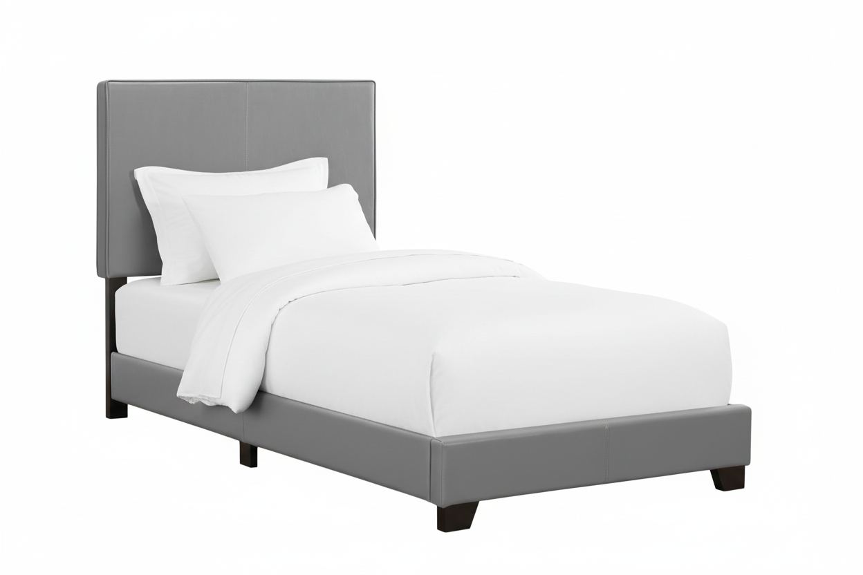 BED - TWIN SIZE / DARK BROWN LEATHER-LOOK