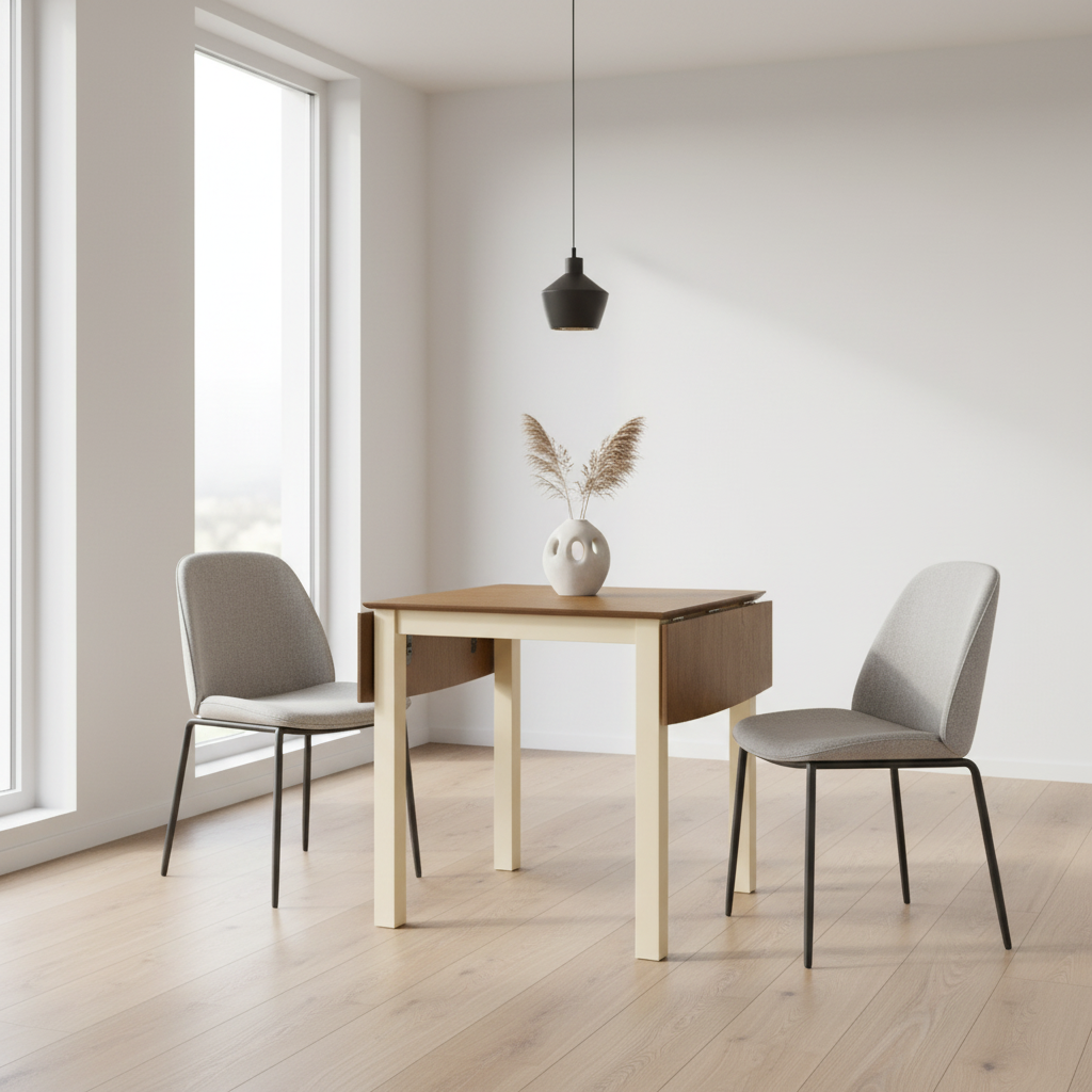 DINING TABLE - 30"X 48"/ CREAM / OAK TOP 9" DROP LEAF