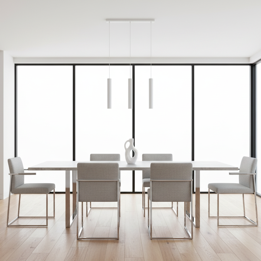 DINING TABLE - 36"X 60" / GREY CEMENT / CHROME METAL