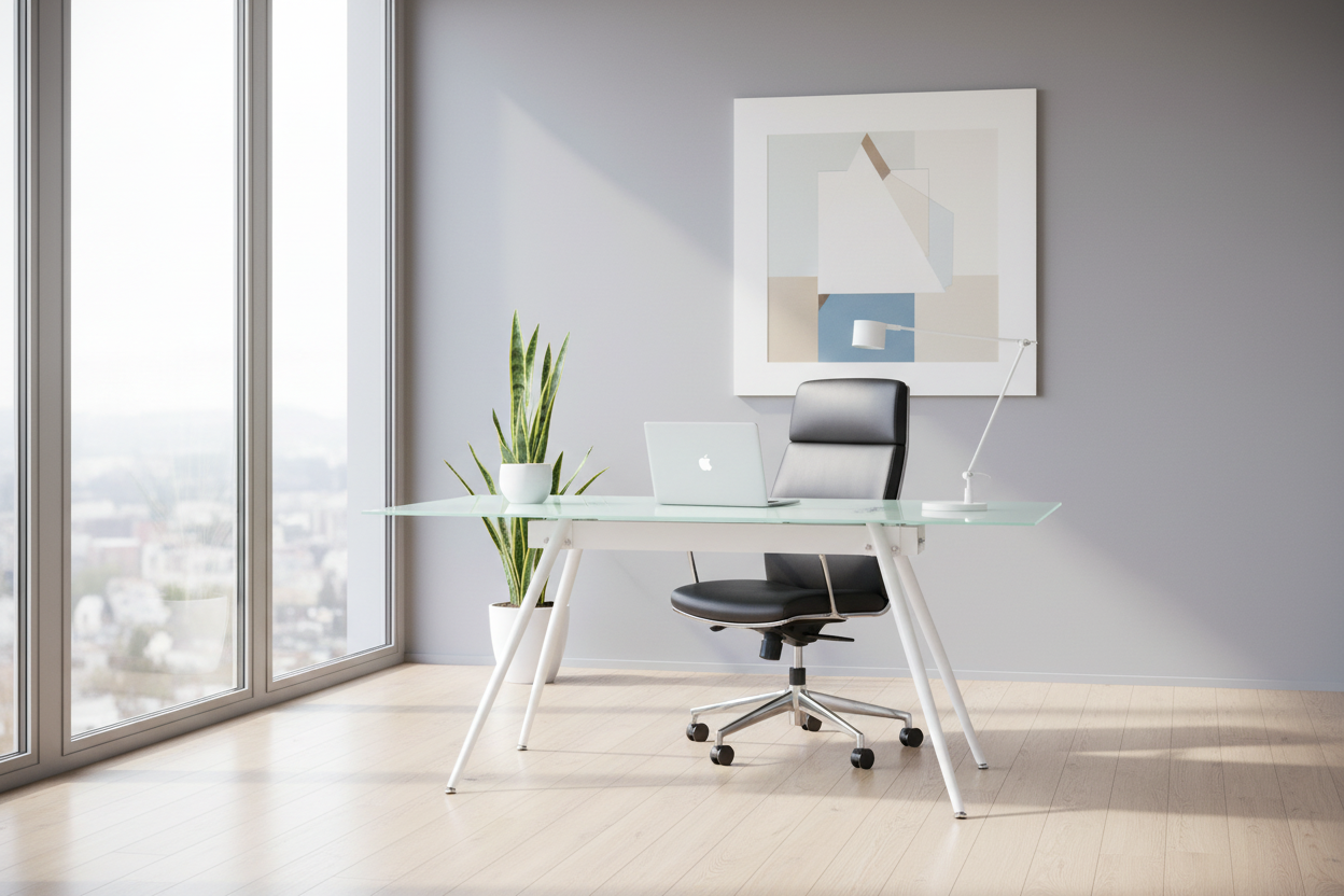 COMPUTER DESK - 28"X 48" / WHITE / 8MM TEMPERED GLASS