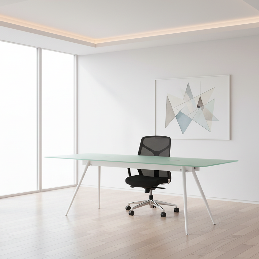 COMPUTER DESK - 28"X 48" / WHITE / 8MM TEMPERED GLASS