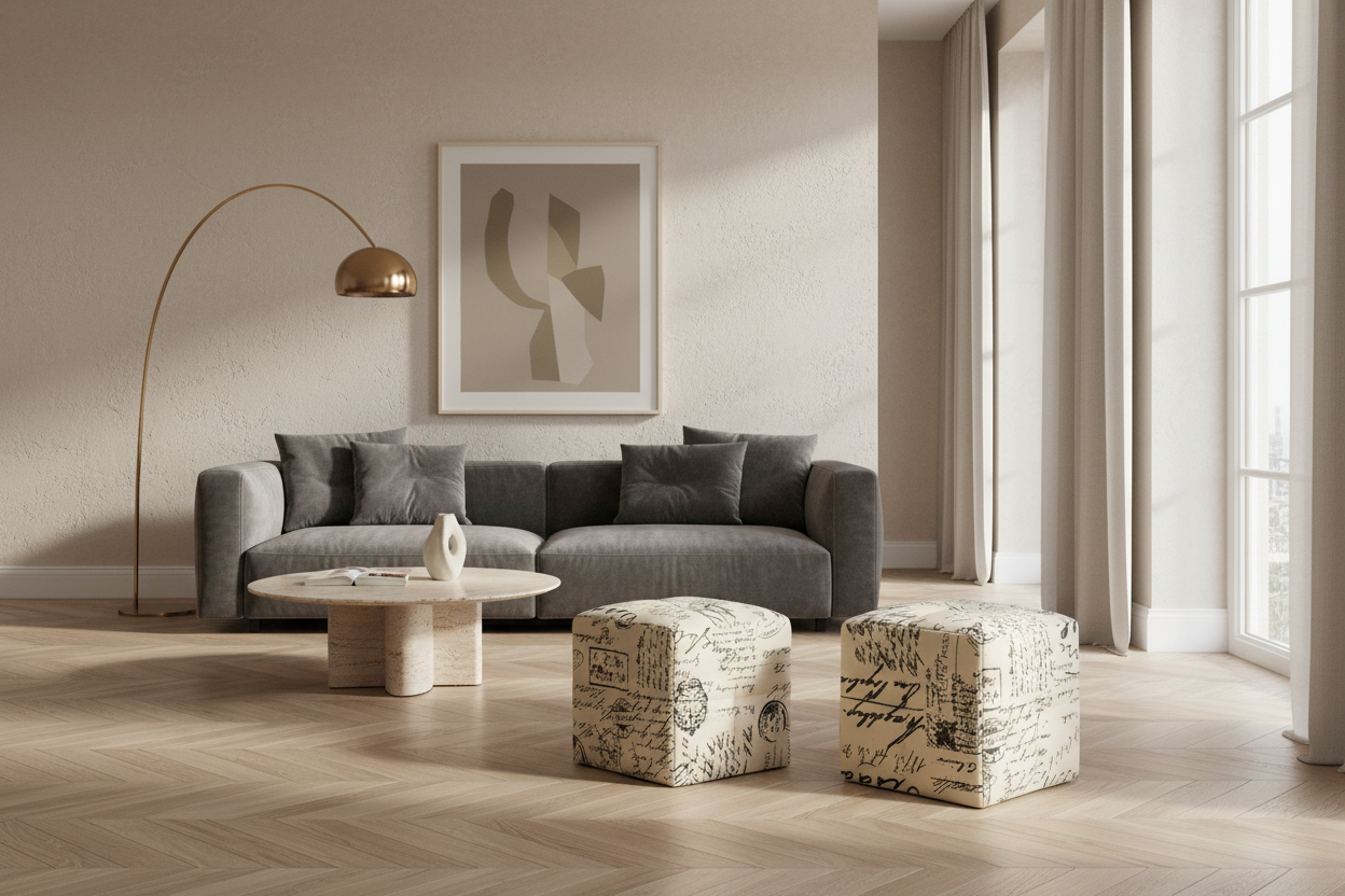 OTTOMAN - 2PCS SET / JUVENILE / WHITE LEATHER-LOOK