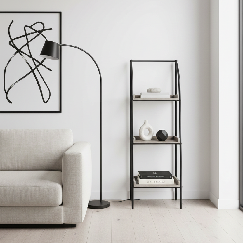 BIBLIOTHÈQUE - 48"H / TAUPE FONCÉ / MÉTAL NOIR