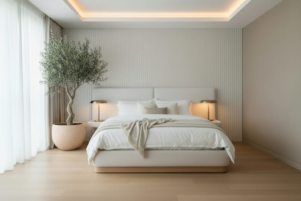 IF-5927 | Modern Upholstered Platform Bed with Floating Nightstands