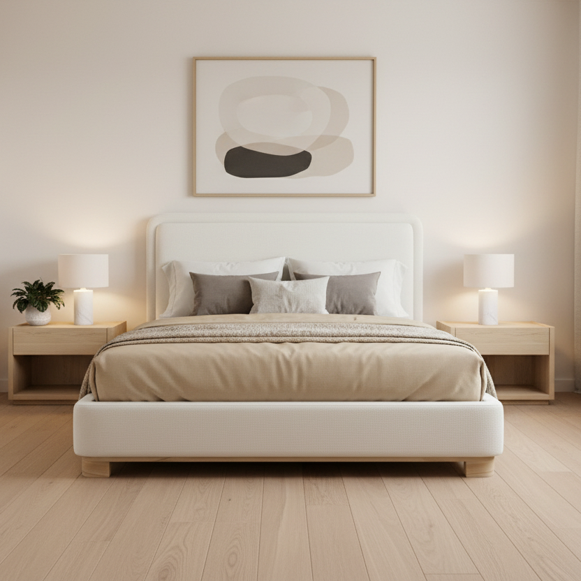 IF-5910 | Modern Upholstered Platform Bed | Creme/Beige
