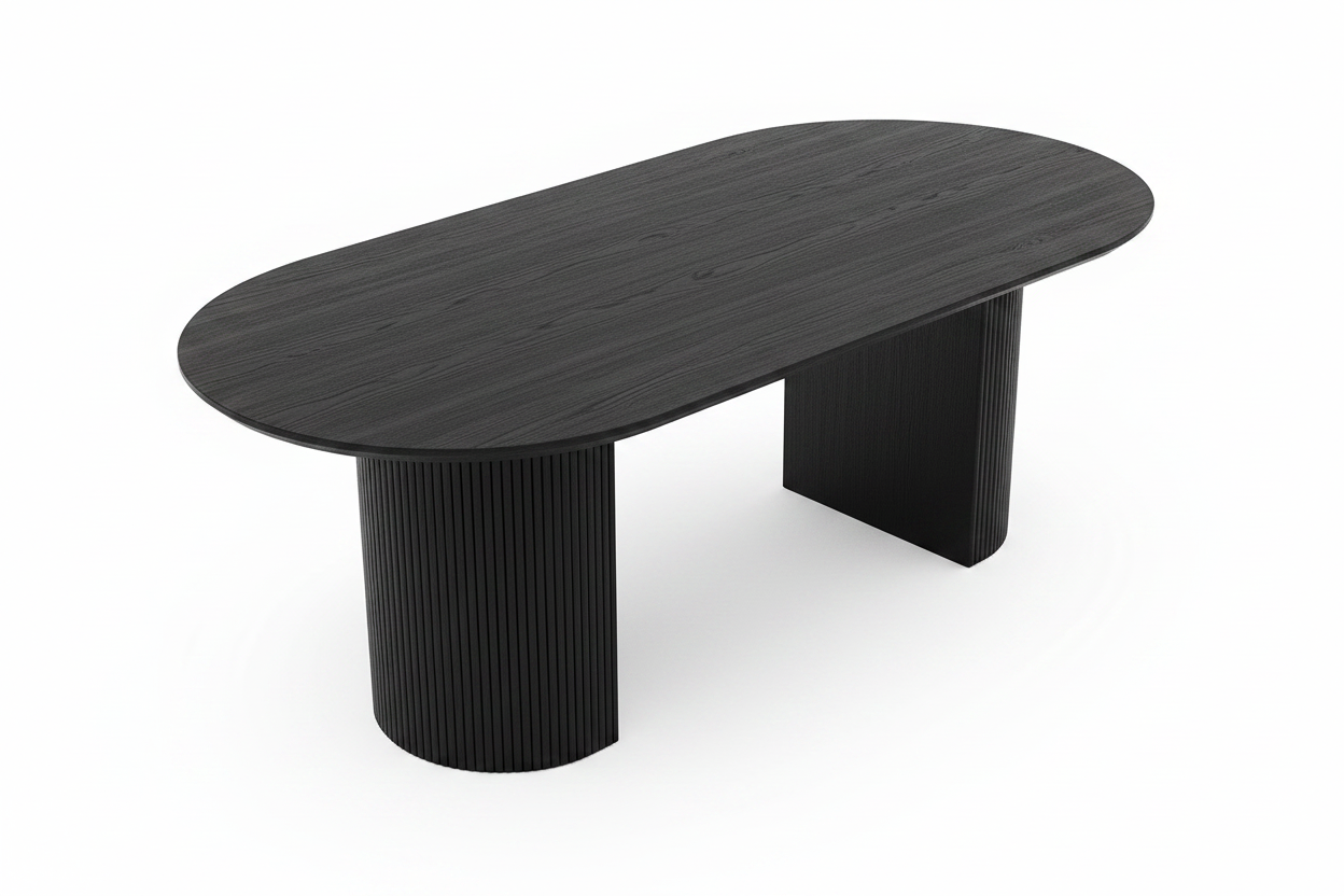 T-1643 | Oval Dining Table | Matte Black Fluted Pedestal Base
