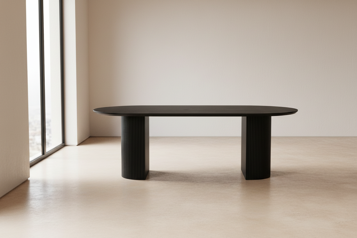 T-1643 | Oval Dining Table | Matte Black Fluted Pedestal Base