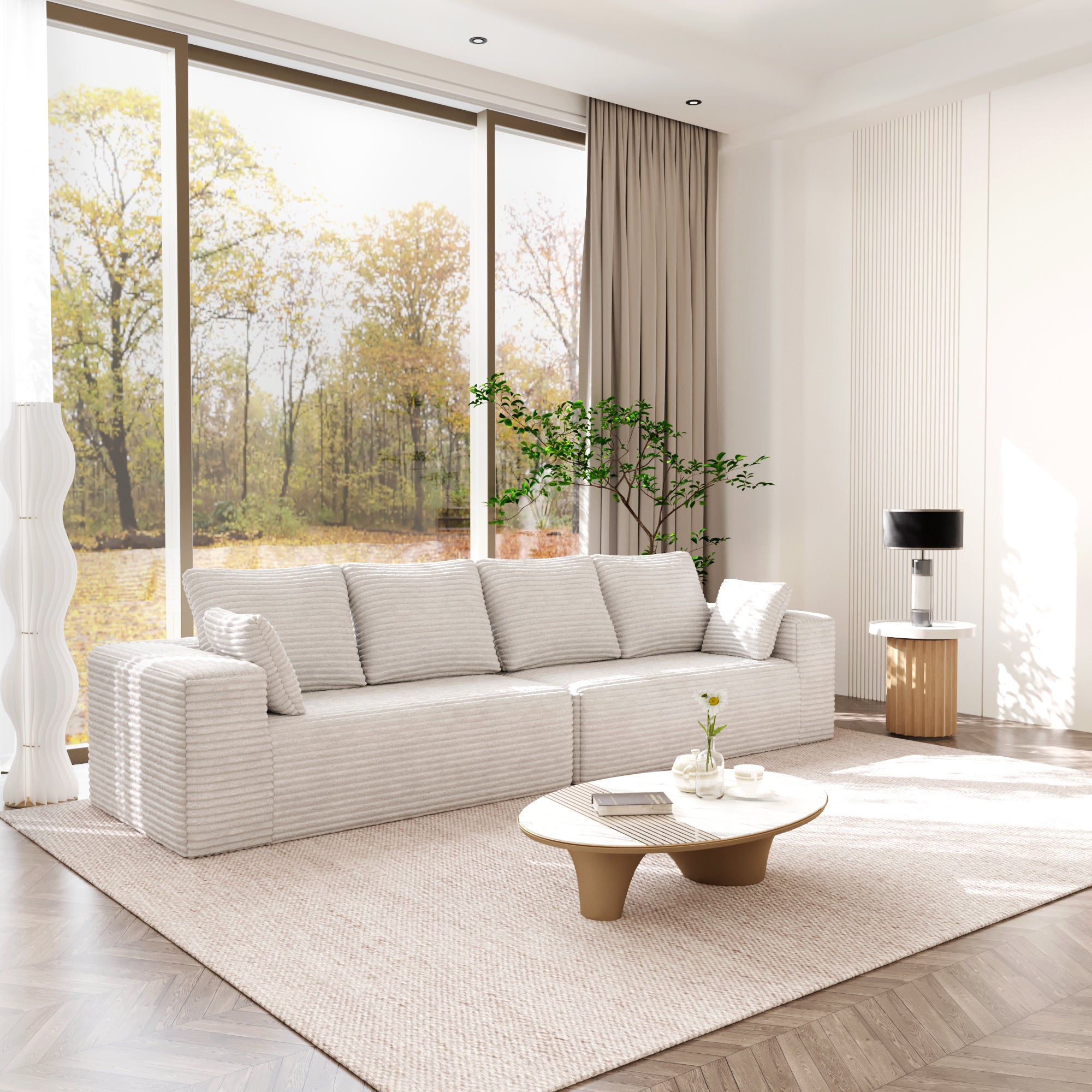 Modern Horizontal Rib Fabric 4-Seater Sofa