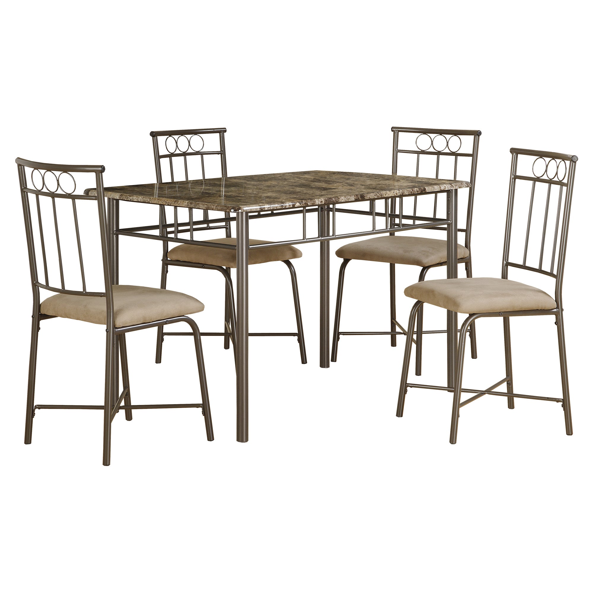 DINING SET - 5PCS SET / ESPRESSO MARBLE / BRONZE METAL