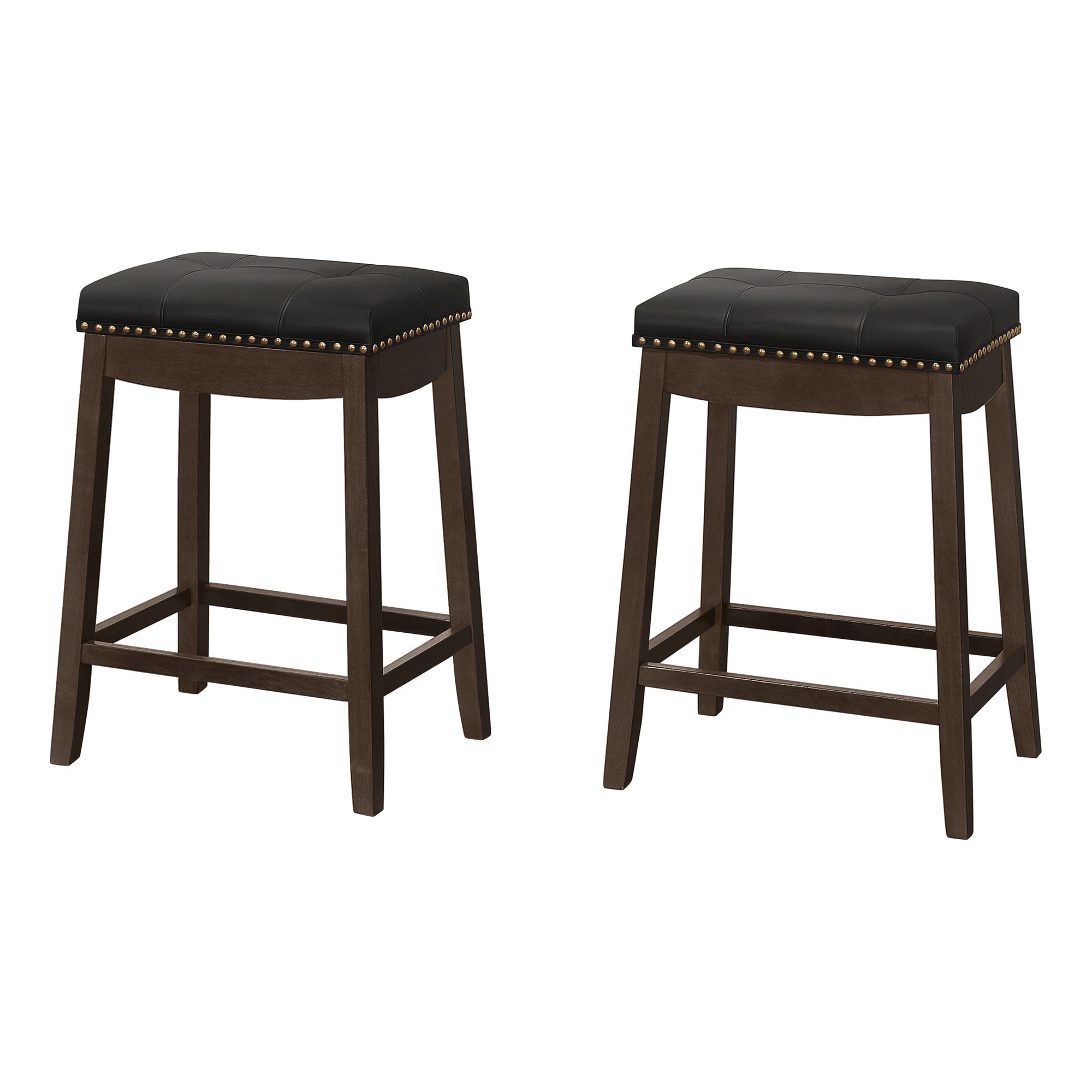 BARSTOOL - 2PCS / 24"H / BLACK LEATHER-LOOK / ESPRESSO