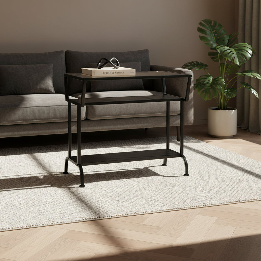 ACCENT TABLE - 22"H / ESPRESSO / BLACK / TEMPERED GLASS