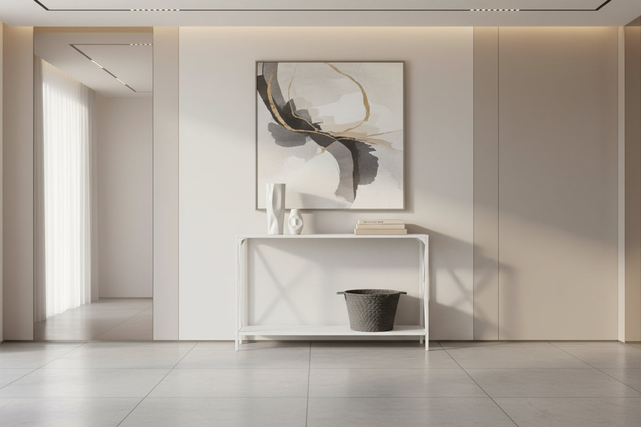 ACCENT TABLE - 48"L / WHITE / WHITE METAL HALL CONSOLE