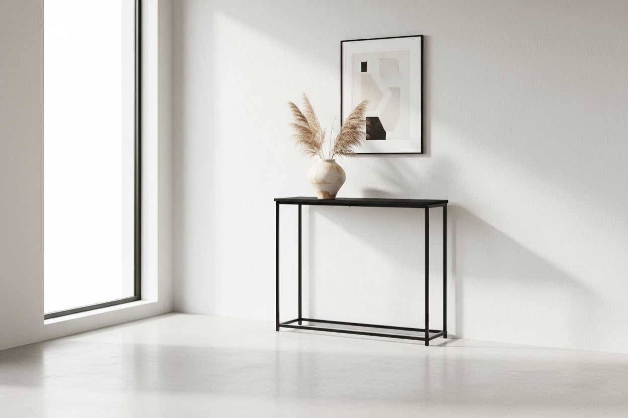 TABLE D'APPOINT - 32"L / NOIR / CONSOLE D'ENTRÉE EN MÉTAL NOIR