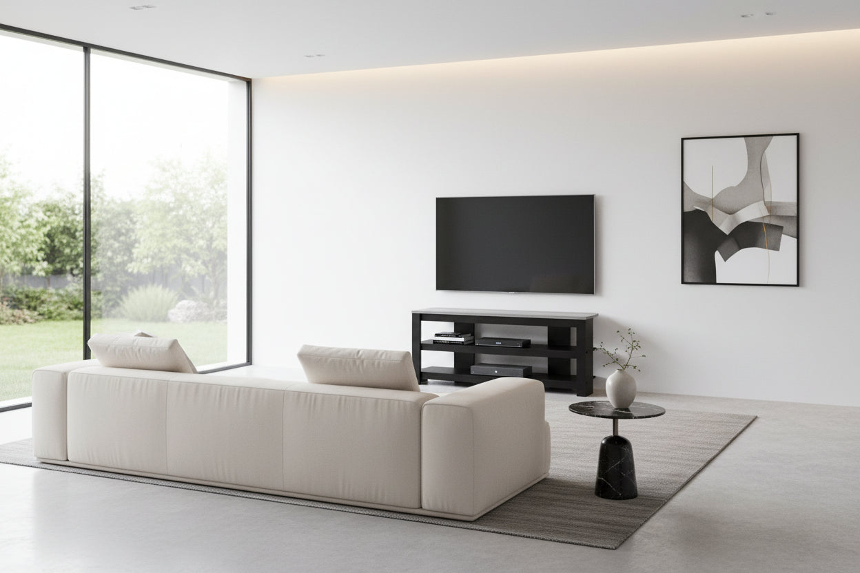 TV STAND - 42"L / BLACK / GREY TOP CORNER