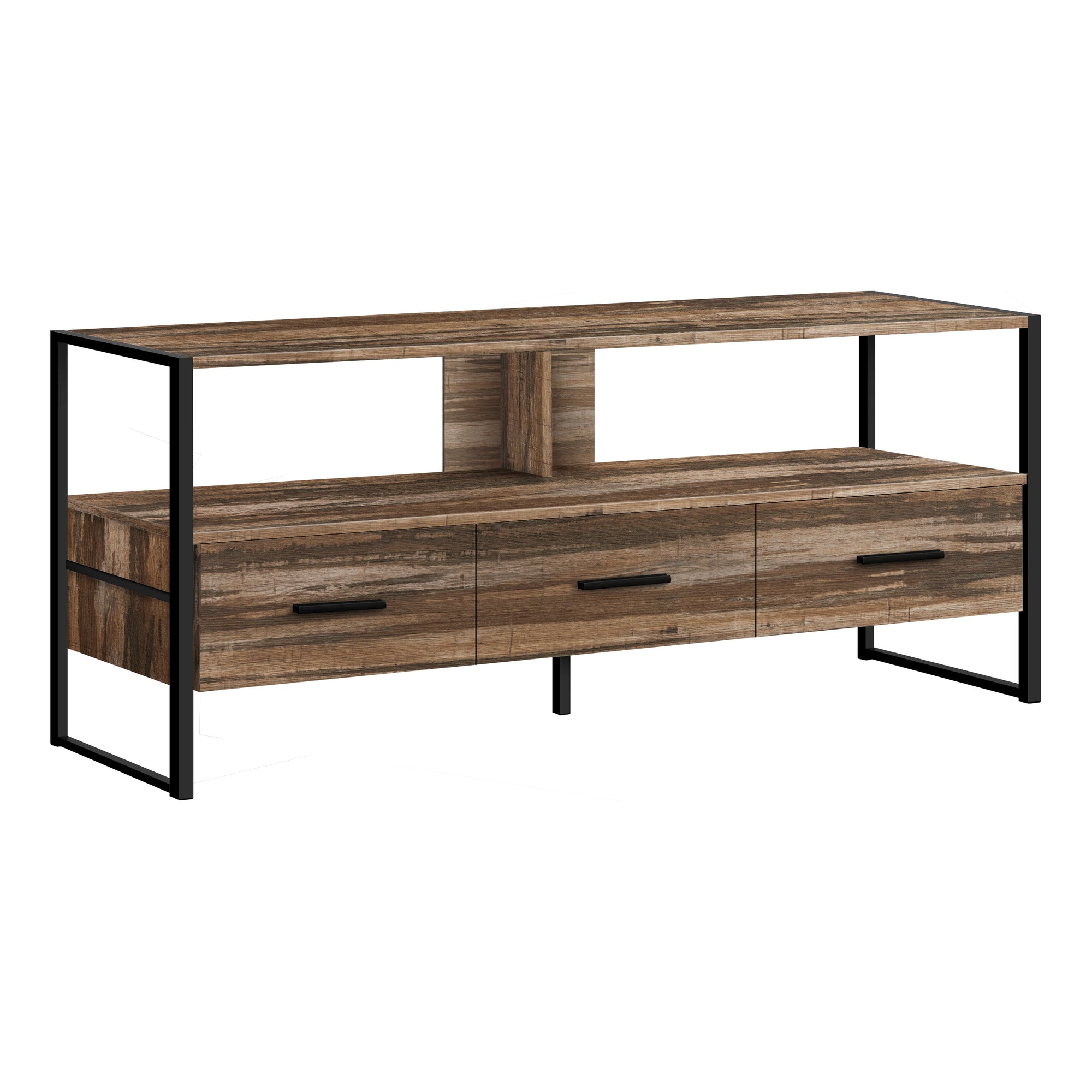 TV STAND - 48"L / BROWN RECLAIMED / BLACK METAL