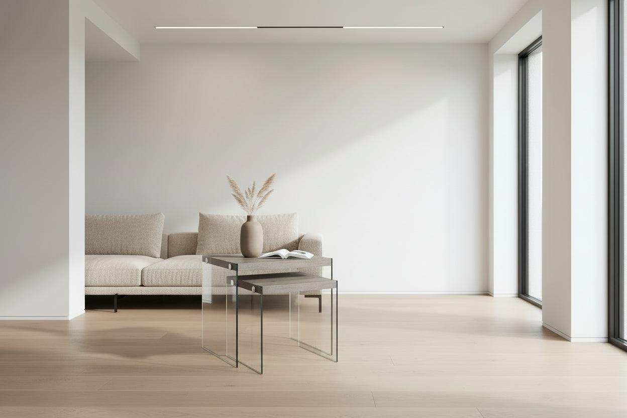 TABLES GIGOGNES - ENSEMBLE 2 PIÈCES / TAUPE FONCÉ / VERRE TREMPÉ