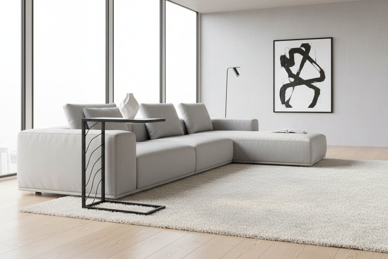 TABLE D'APPOINT - 25"H / ASPECT MARBRE BLANC / MÉTAL NOIR