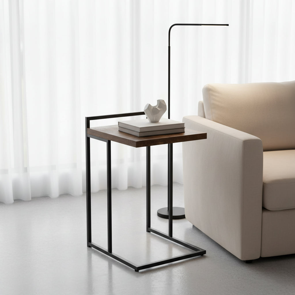 TABLE D'APPOINT - 25"H / BOIS RÉCUPÉRÉ BRUN / MÉTAL NOIR