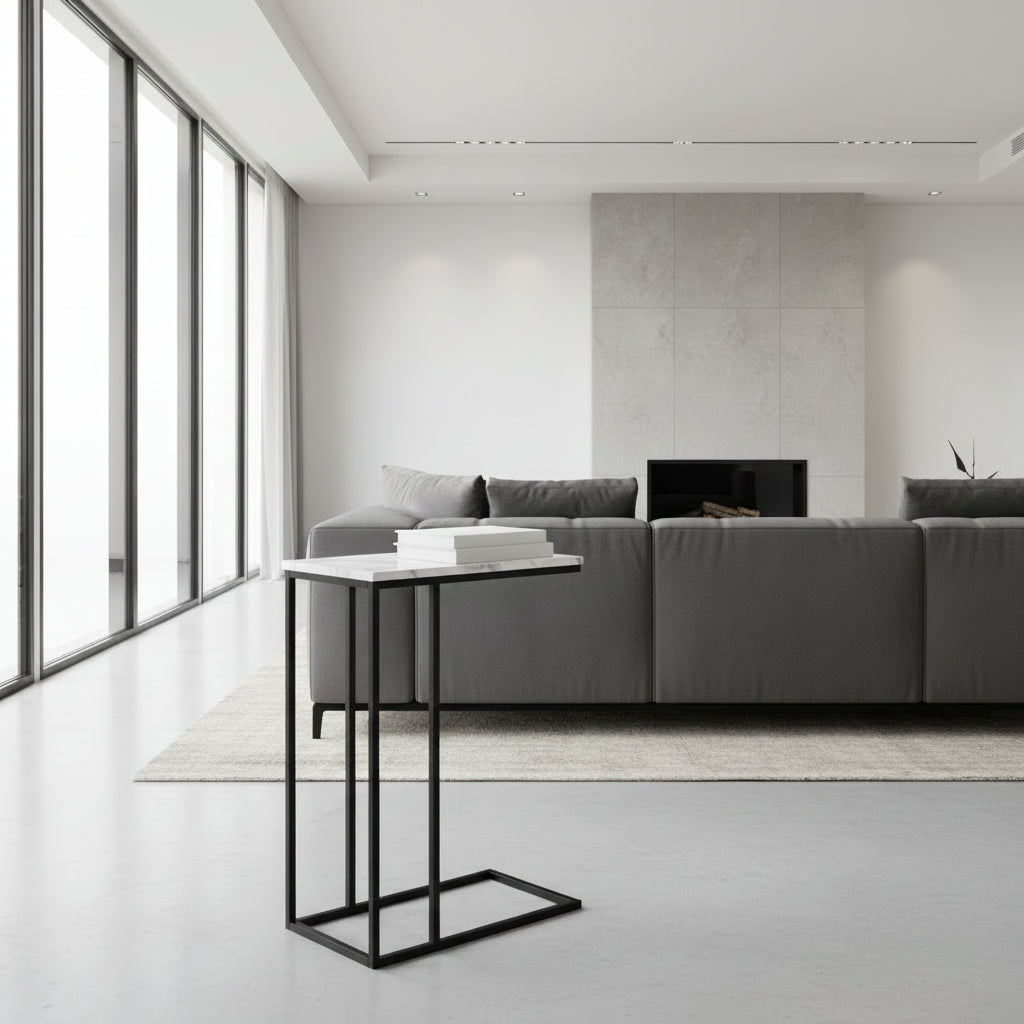 TABLE D'APPOINT - 25"H / BLANC / MÉTAL NOIR