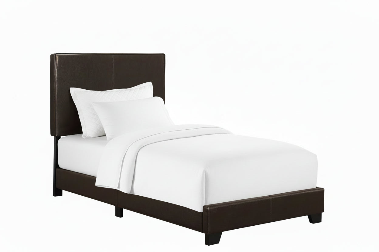 BED - TWIN SIZE / DARK BROWN LEATHER-LOOK