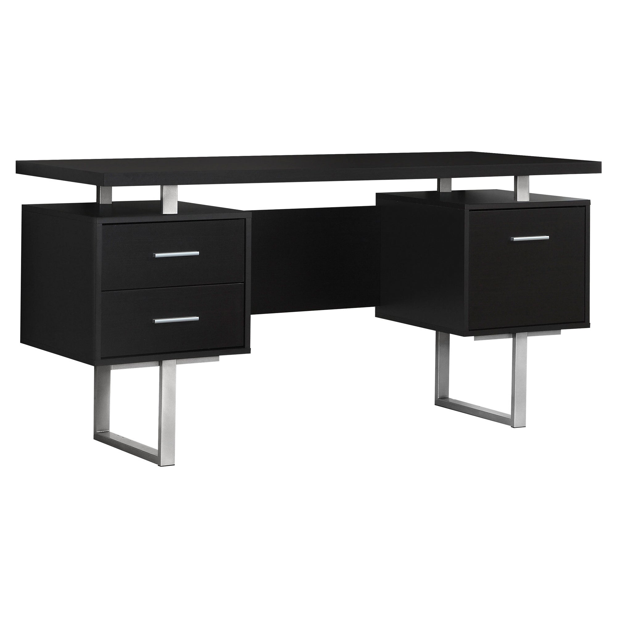 BUREAU D'ORDINATEUR - 60"L / ESPRESSO / MÉTAL ARGENTÉ