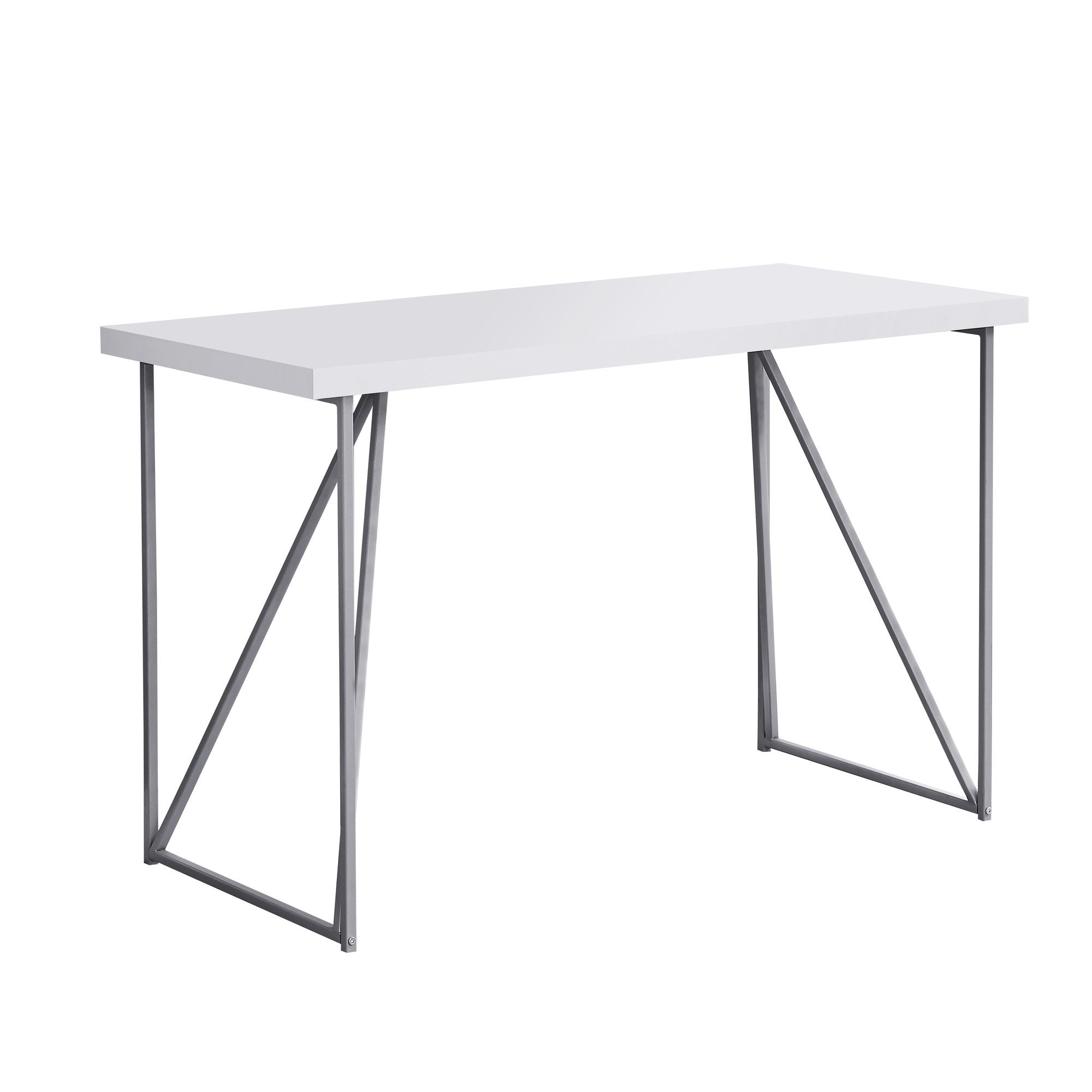 BUREAU D'ORDINATEUR - 48"L / BLANC / MÉTAL ARGENTÉ