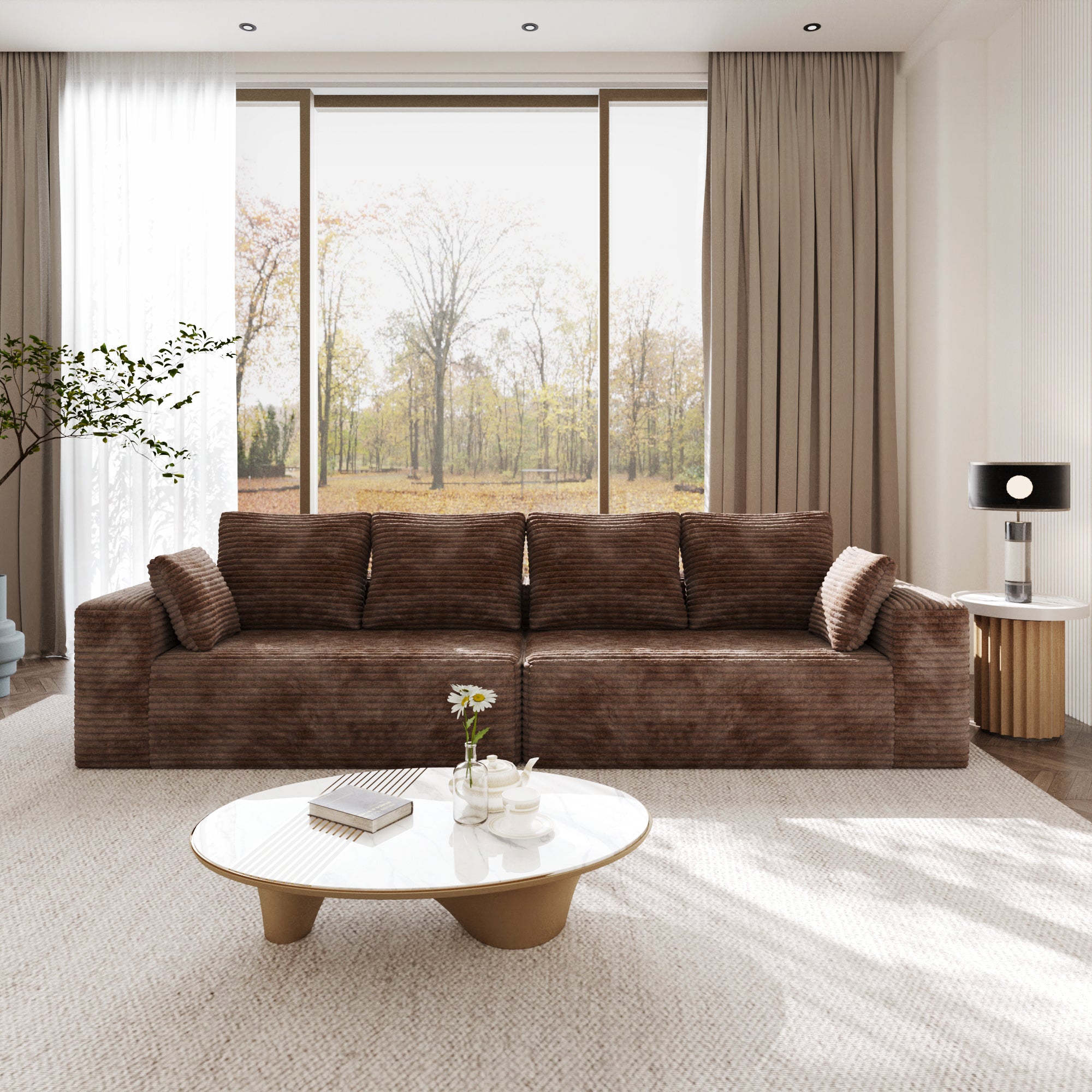 Modern Horizontal Rib Fabric 4-Seater Sofa