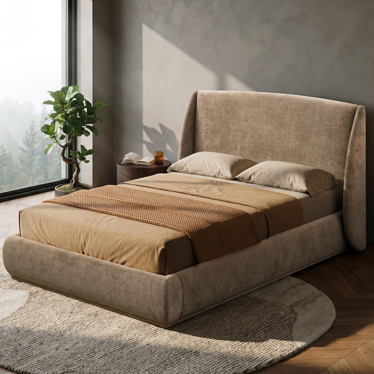 Ursula 60" Queen Platform Bed in Dark Beige
