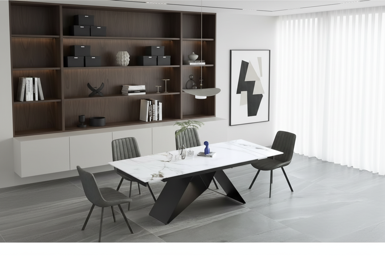 7-Piece Dining Set — Sintered Stone Marble Table & Upholstered Chairs