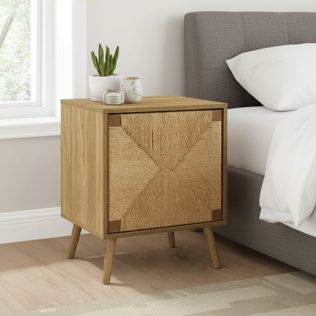 ACCENT TABLE - 23"H / LIGHT WALNUT / SEAGRASS END TABLE