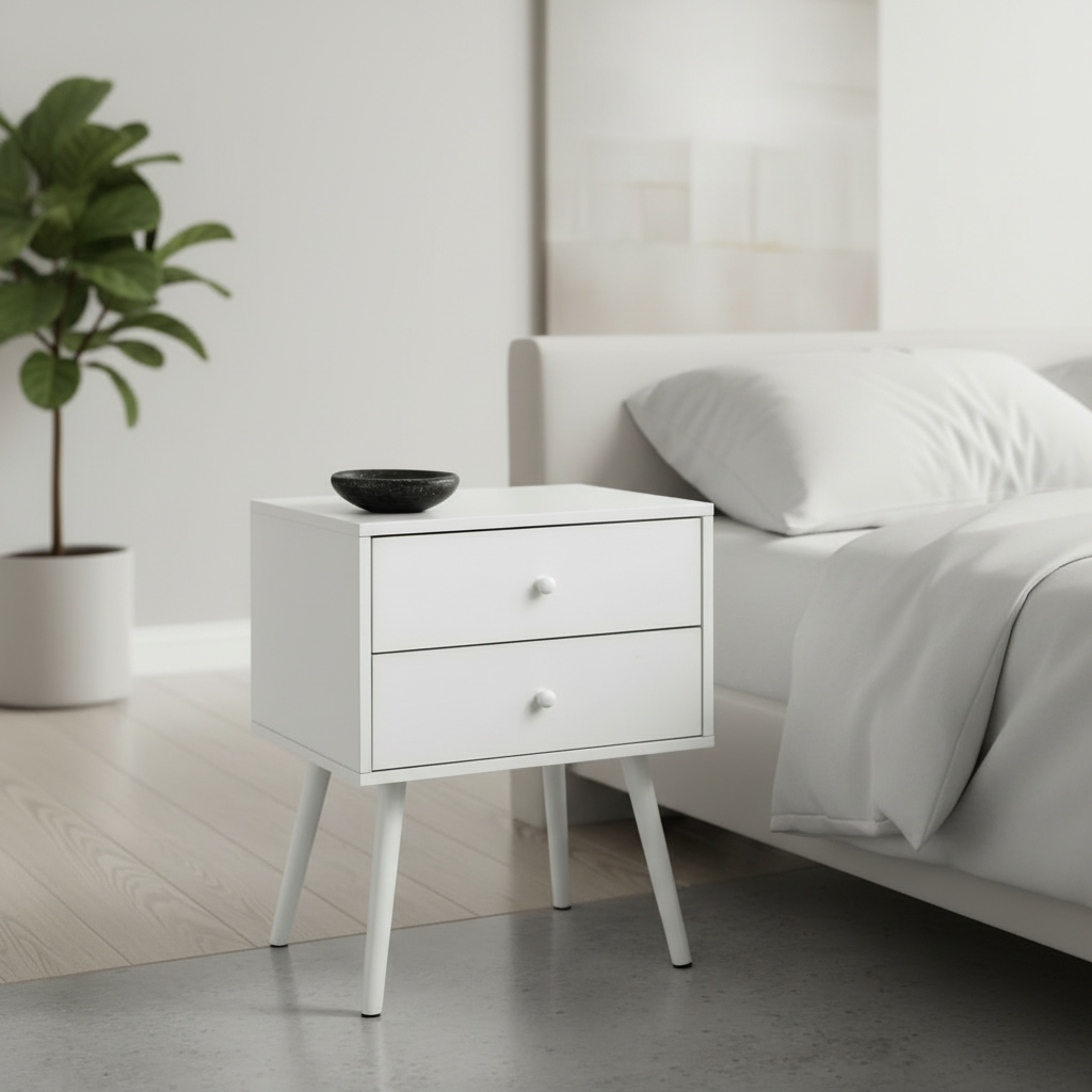 TABLE D'APPOINT - 24"H / TABLE D'APPOINT BLANCHE AVEC 2 TIROIRS