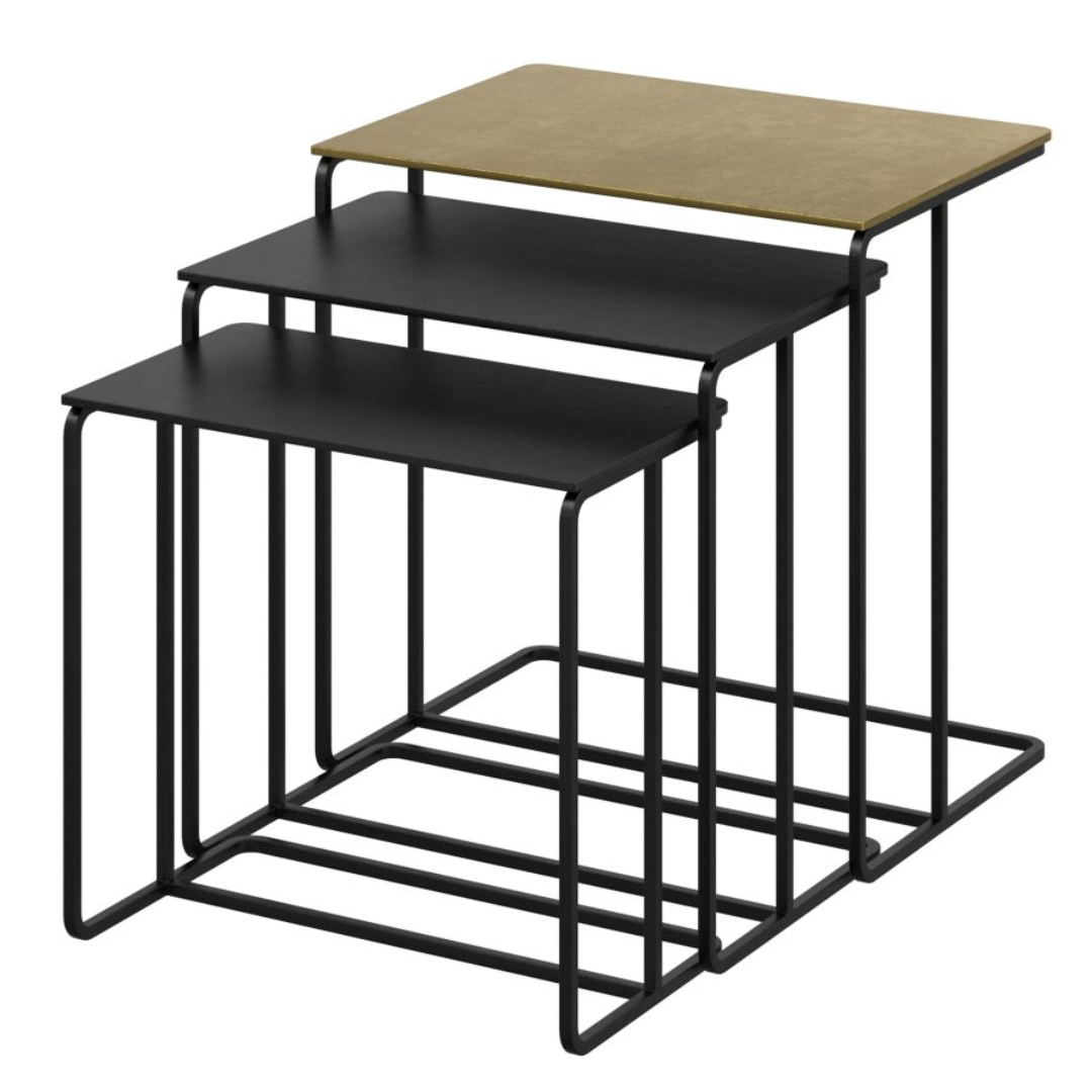 Ensemble de 3 tables d'appoint Bristol en or antique et noir