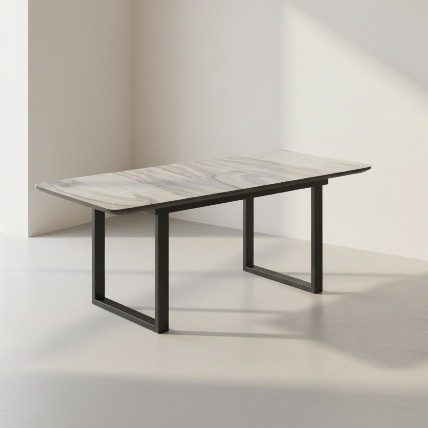 Gavin Dining Table w/Extension in Black and Faux Marble
