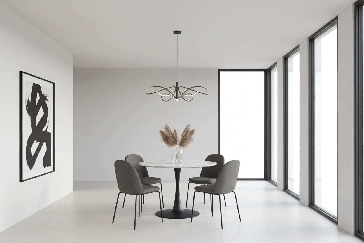 Zilo 40" Round Dining Table in White Faux Marble and Black