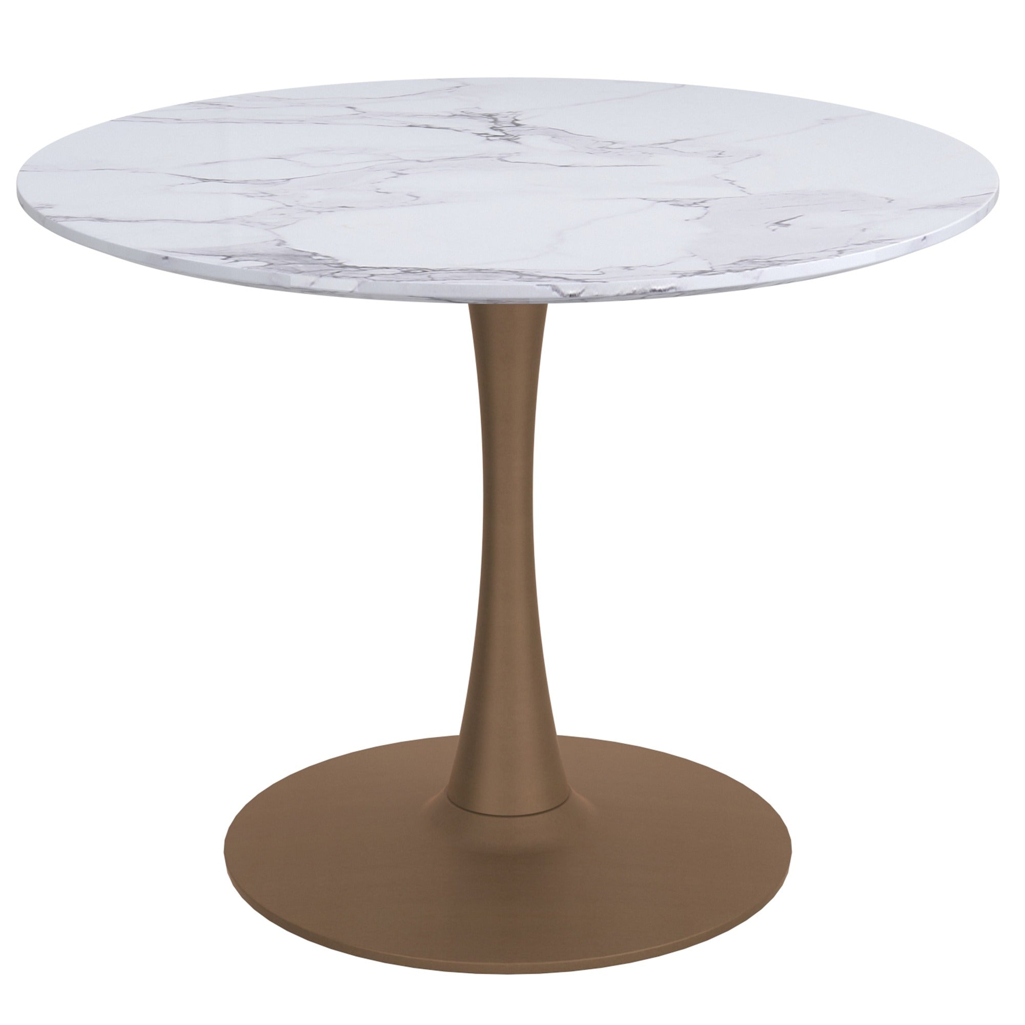 Zilo 40" Round Dining Table in White Faux Marble and Black