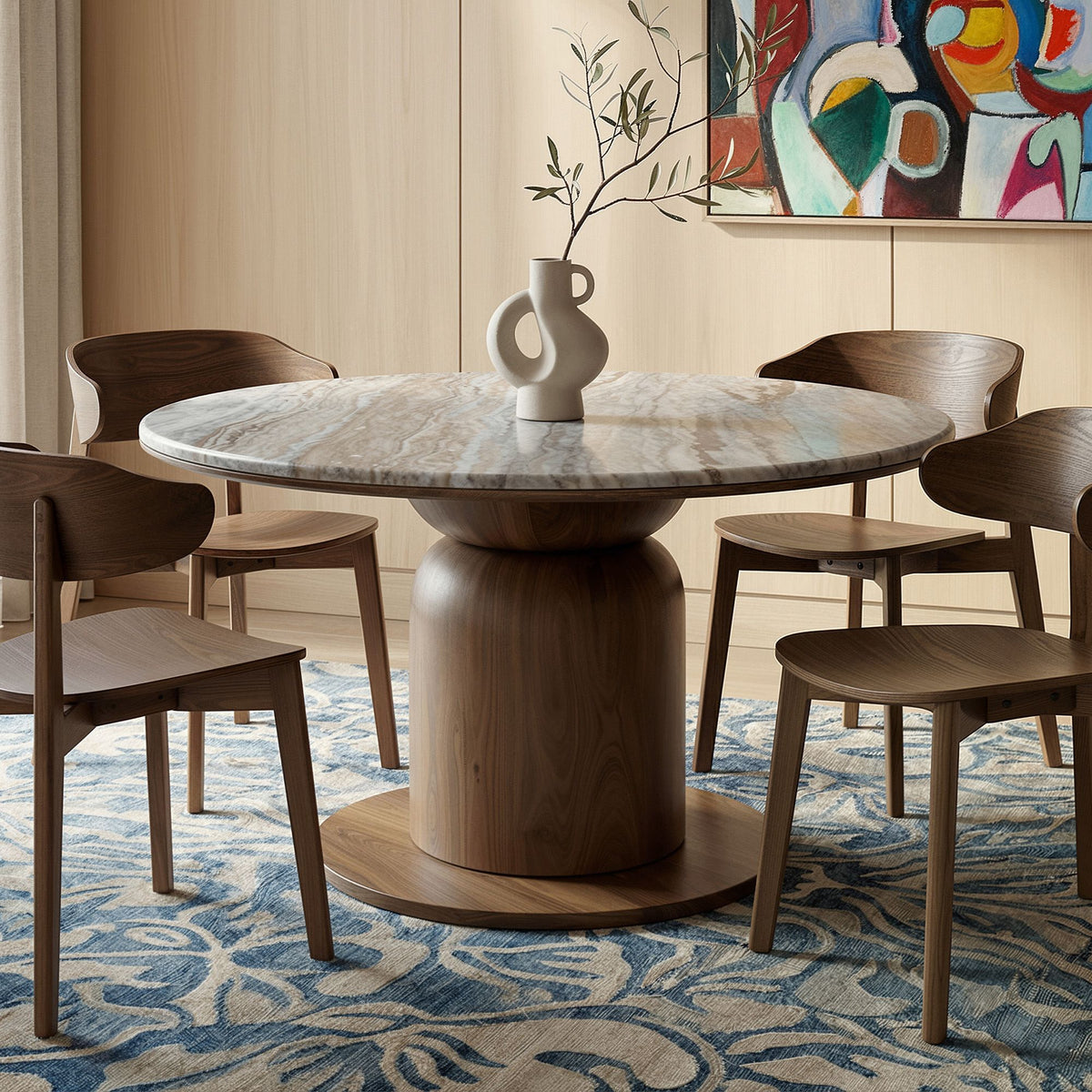 Martina Round Dining Table, 50" in Walnut