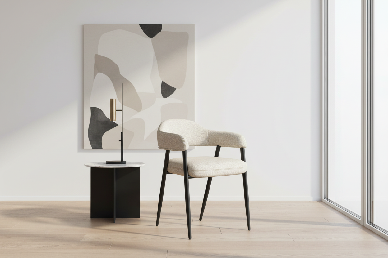 Archer Dining Chair, Set of 2, in Beige Fabric and Black