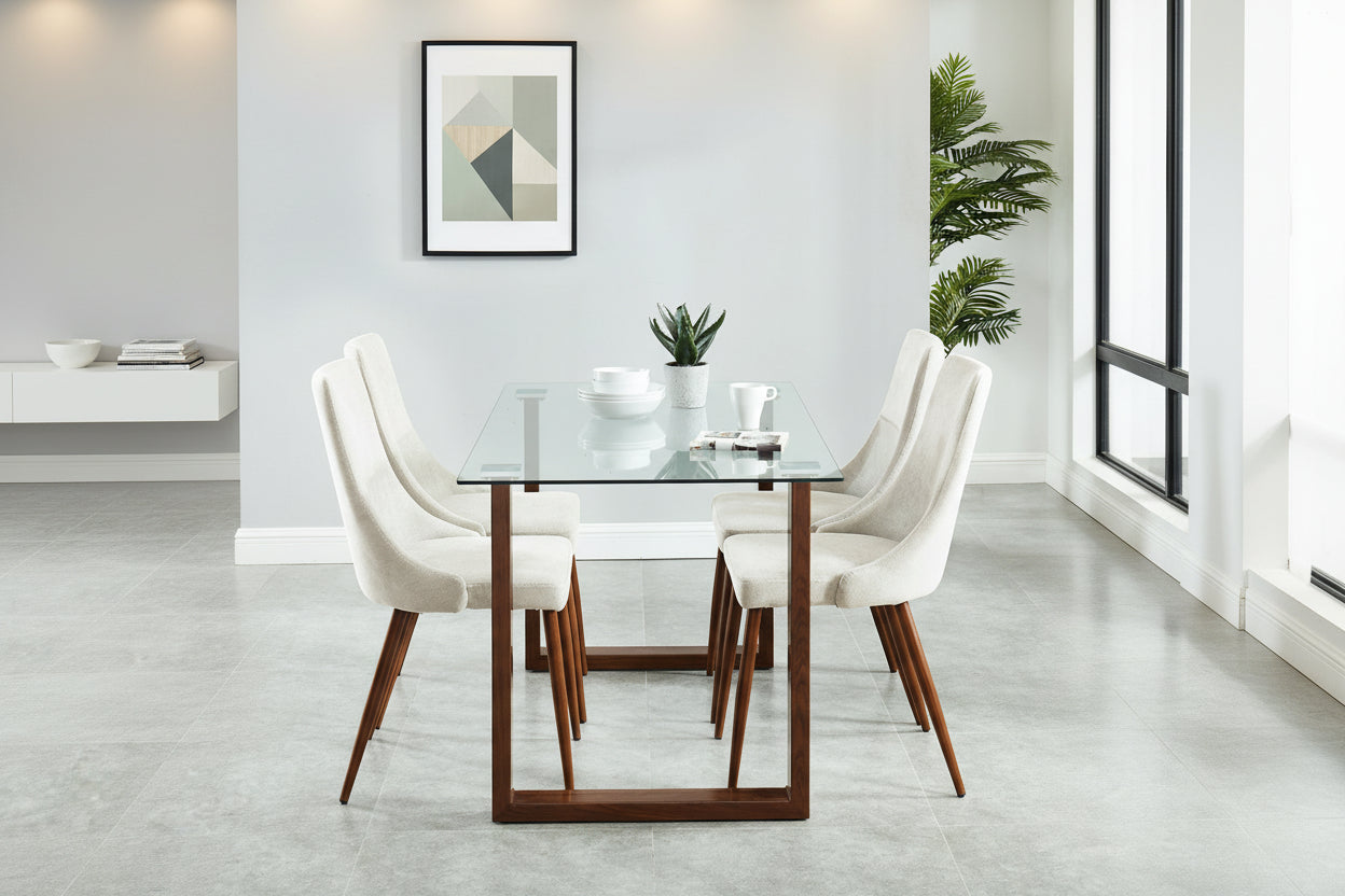 Cora Fabric Dining Chair, Set of 2 in Beige and Walnut